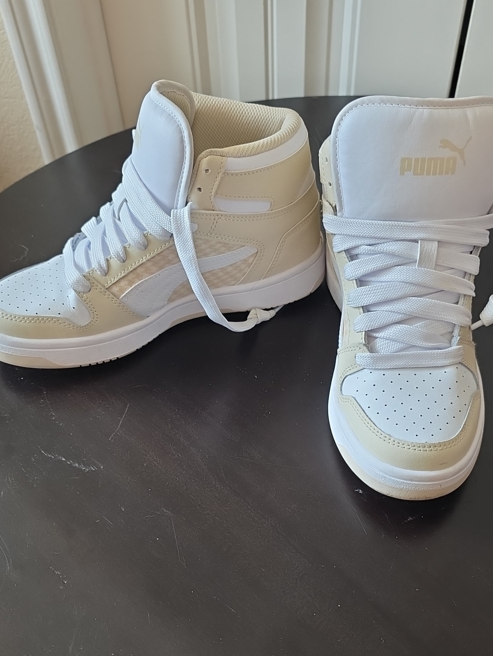 Puma Mid-Top Sneakers in White and Cream